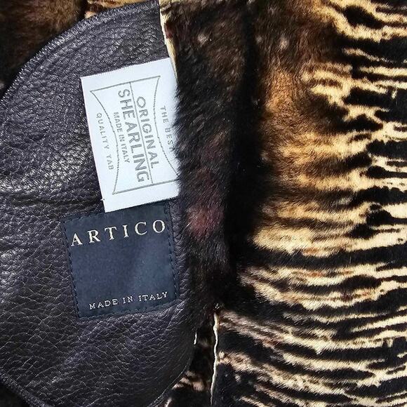 Artico Black Leather Long Trench Coat Animal Print Shearling $5,495 Size 42 - Picture 9 of 14